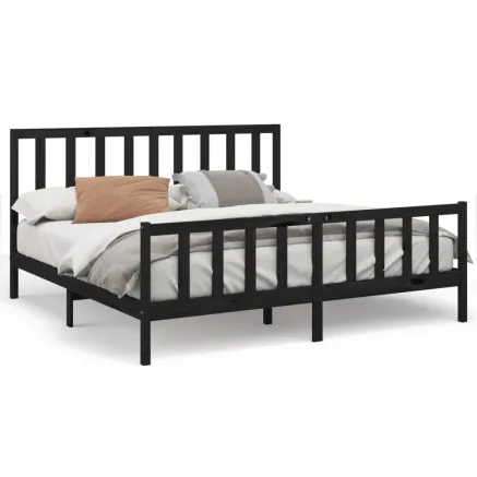 Cadre de lit sans matelas noir 200x200 cm bois massif de pin 2