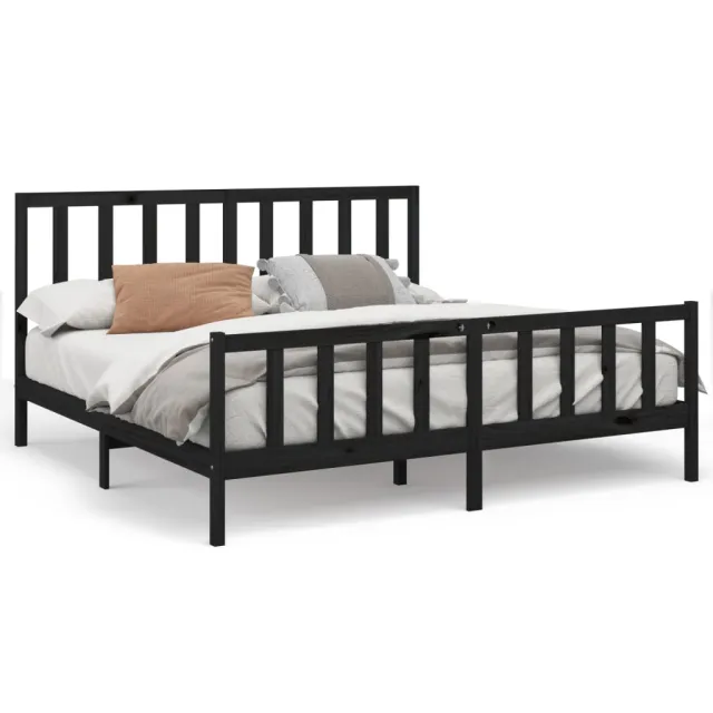 Cadre de lit sans matelas noir 200x200 cm bois massif de pin