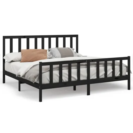 Cadre de lit sans matelas noir 200x200 cm bois massif de pin