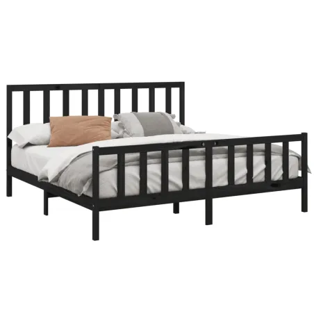 Cadre de lit sans matelas noir 200x200 cm bois massif de pin