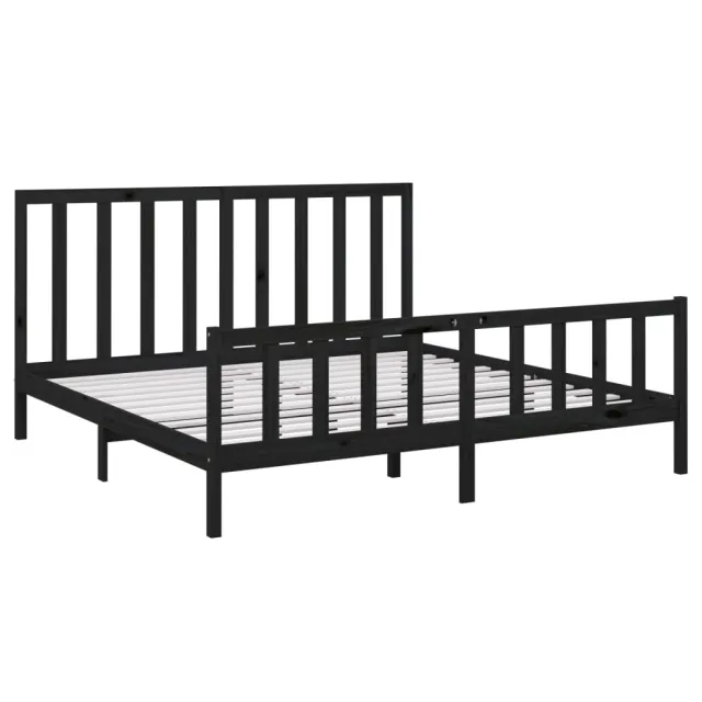 Cadre de lit sans matelas noir 200x200 cm bois massif de pin