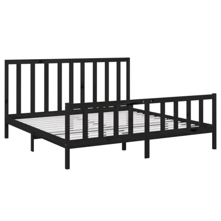 Cadre de lit sans matelas noir 200x200 cm bois massif de pin