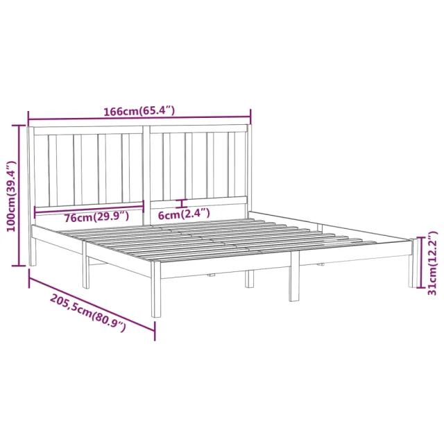 Cadre de lit sans matelas 160x200 cm bois massif