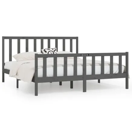 Cadre de lit sans matelas gris 200x200 cm bois massif 2