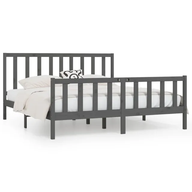 Cadre de lit sans matelas gris 200x200 cm bois massif