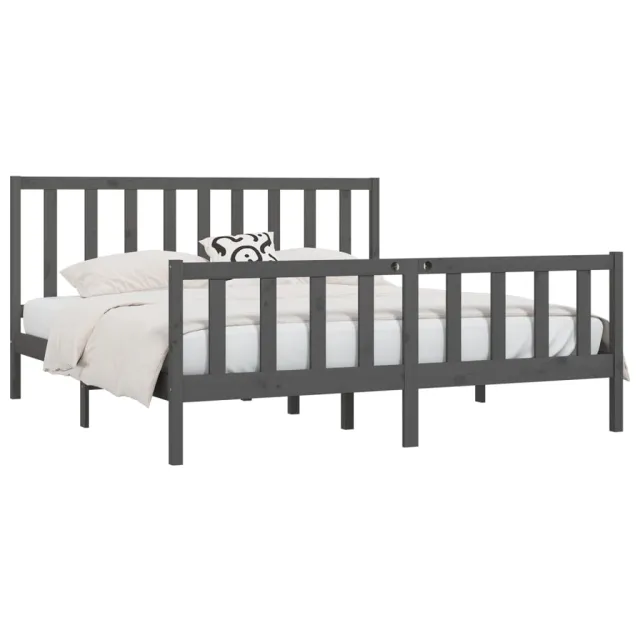 Cadre de lit sans matelas gris 200x200 cm bois massif