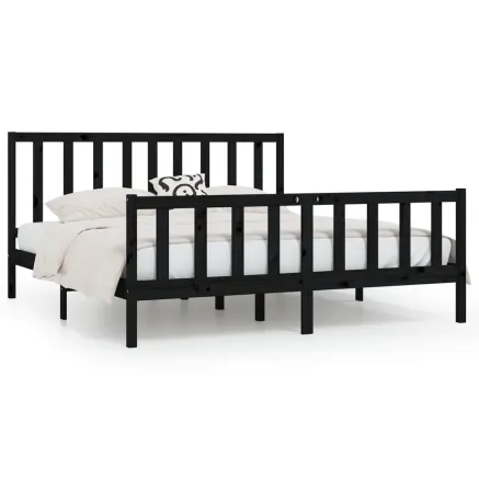 Cadre de lit sans matelas noir 200x200 cm bois massif 2