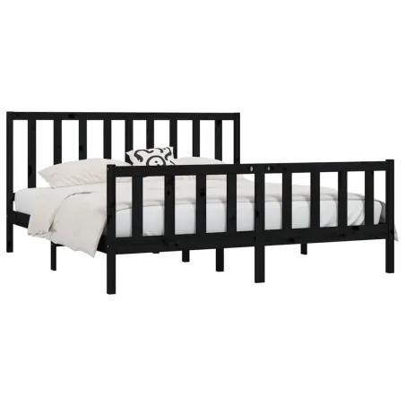 Cadre de lit sans matelas noir 200x200 cm bois massif