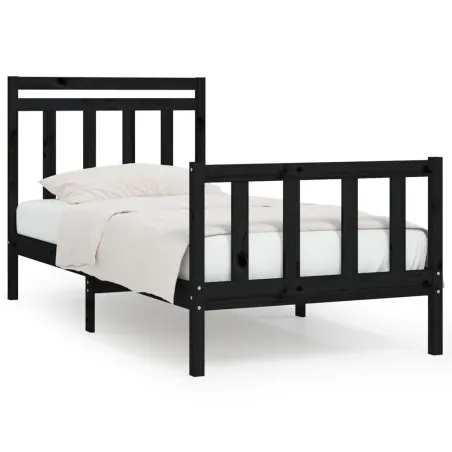 Cadre de lit sans matelas noir bois massif de pin 100x200 cm
