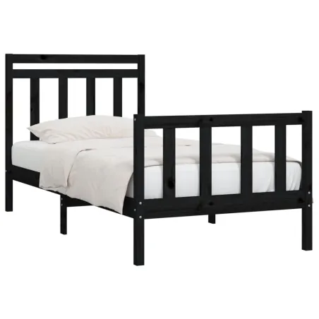Cadre de lit sans matelas noir bois massif de pin 100x200 cm