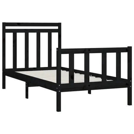 Cadre de lit sans matelas noir bois massif de pin 100x200 cm
