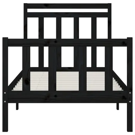 Cadre de lit sans matelas noir bois massif de pin 100x200 cm