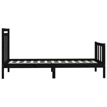 Cadre de lit sans matelas noir bois massif de pin 100x200 cm