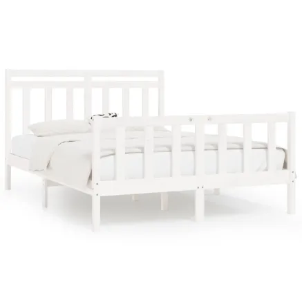 Cadre de lit sans matelas blanc bois de pin massif 160x200 cm 2