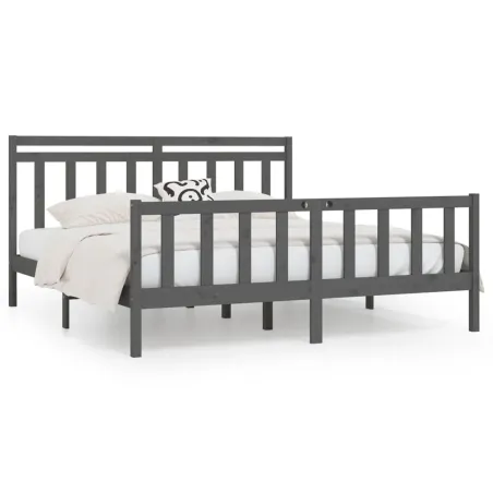 Cadre de lit sans matelas bois massif de pin gris 200x200 cm