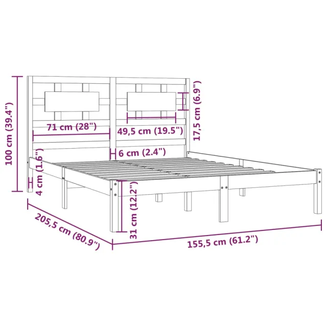 Cadre de lit sans matelas 150x200 cm bois de pin massif
