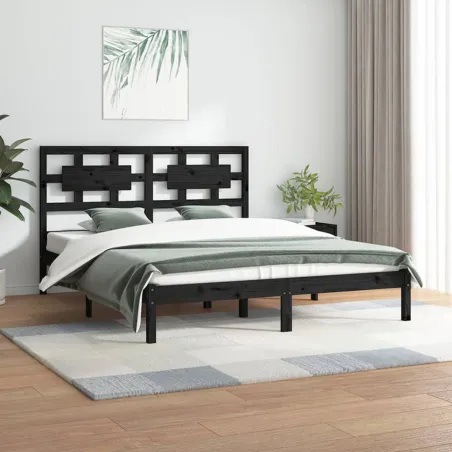 Cadre de lit sans matelas noir 200x200 cm bois massif de pin