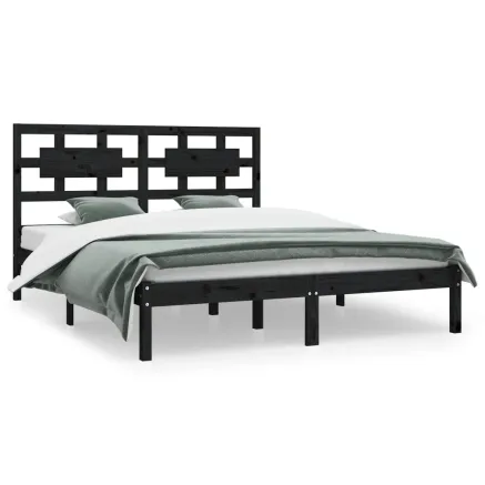 Cadre de lit sans matelas noir 200x200 cm bois massif de pin 2