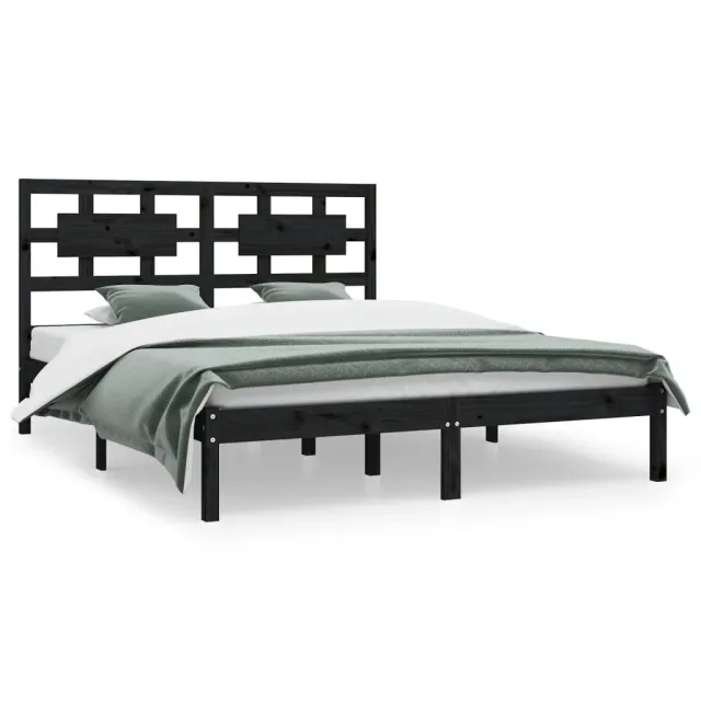 Cadre de lit sans matelas noir 200x200 cm bois massif de pin