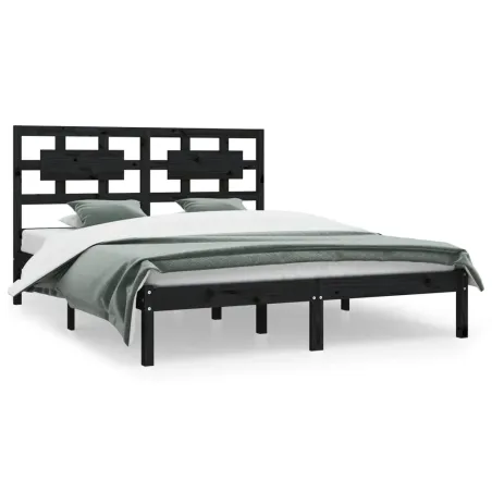 Cadre de lit sans matelas noir 200x200 cm bois massif de pin