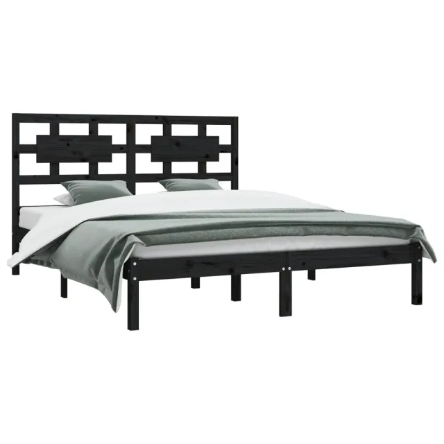 Cadre de lit sans matelas noir 200x200 cm bois massif de pin