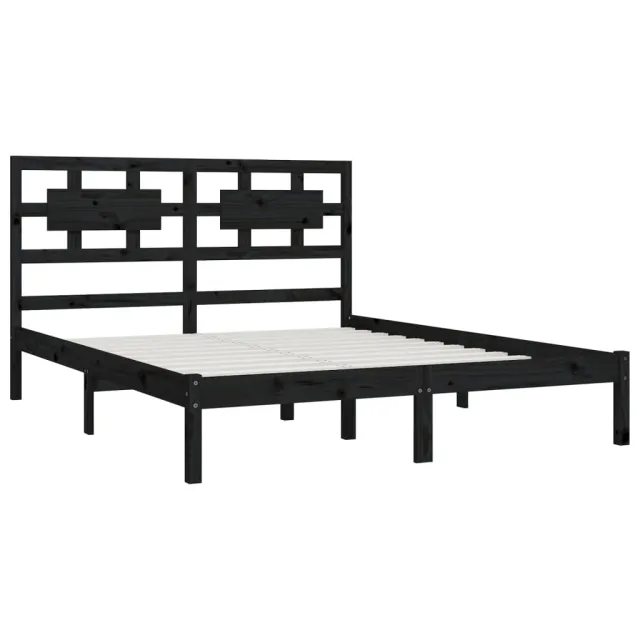 Cadre de lit sans matelas noir 200x200 cm bois massif de pin