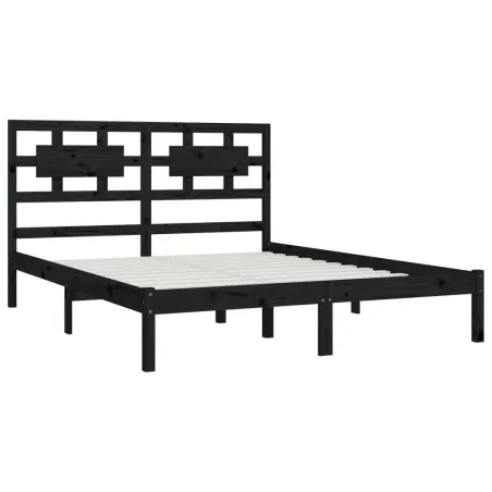 Cadre de lit sans matelas noir 200x200 cm bois massif de pin