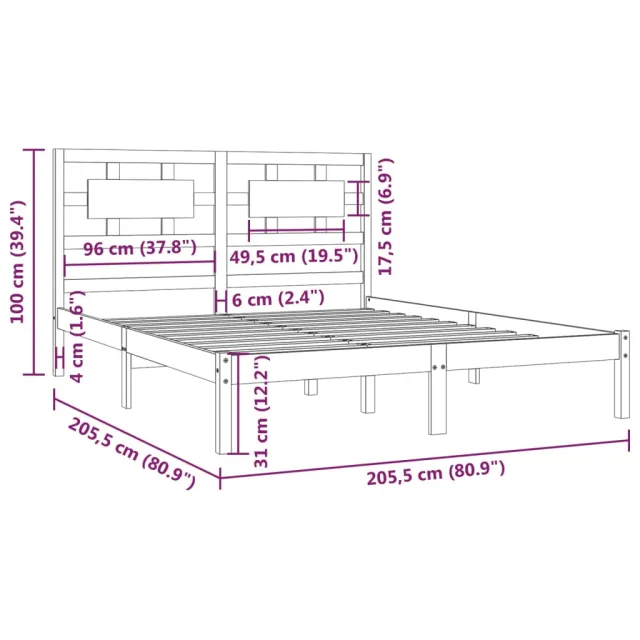 Cadre de lit sans matelas noir 200x200 cm bois massif de pin
