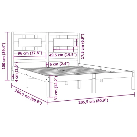 Cadre de lit sans matelas noir 200x200 cm bois massif de pin