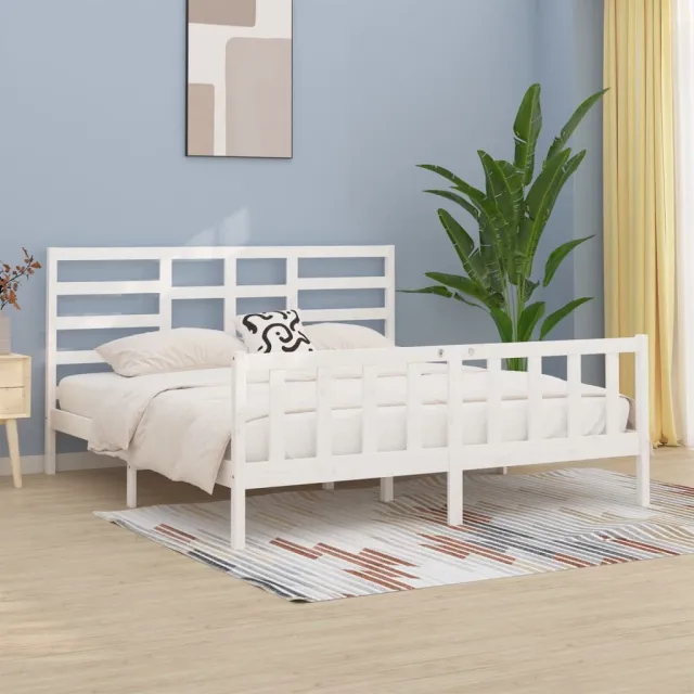 Cadre de lit sans matelas blanc 200x200 cm bois massif de pin