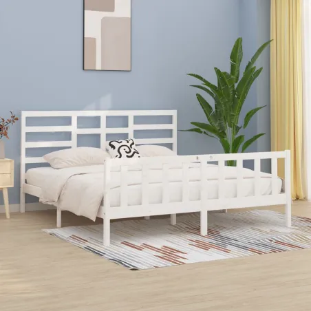 Cadre de lit sans matelas blanc 200x200 cm bois massif de pin