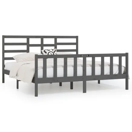 Cadre de lit sans matelas gris 200x200 cm bois massif de pin 2