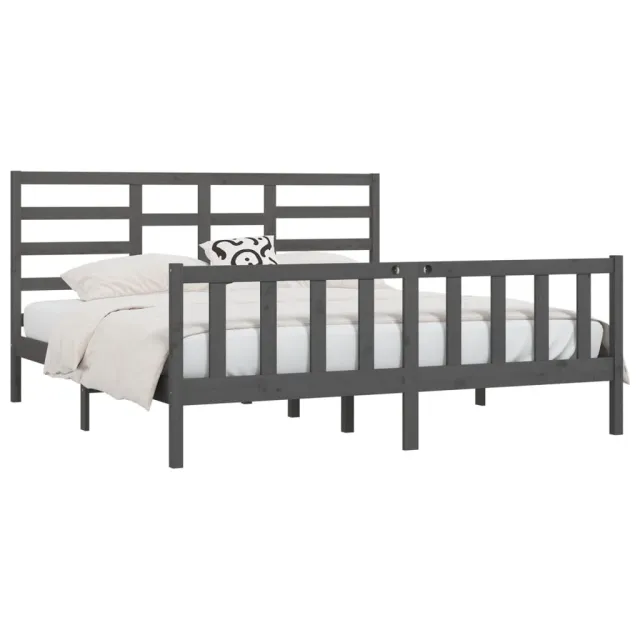 Cadre de lit sans matelas gris 200x200 cm bois massif de pin