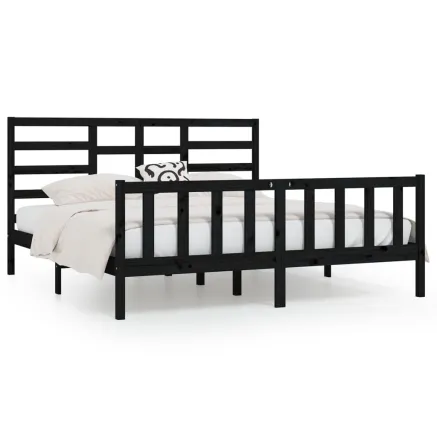 Cadre de lit sans matelas noir 200x200 cm bois massif de pin 2