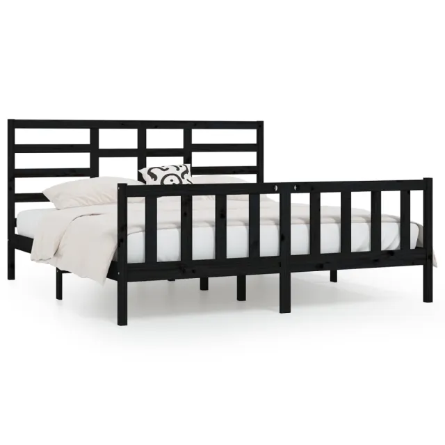 Cadre de lit sans matelas noir 200x200 cm bois massif de pin