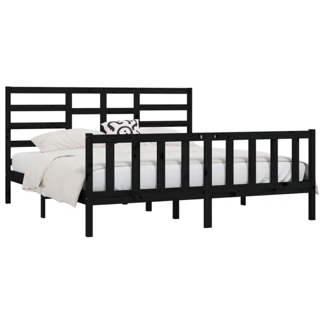 Cadre de lit sans matelas noir 200x200 cm bois massif de pin