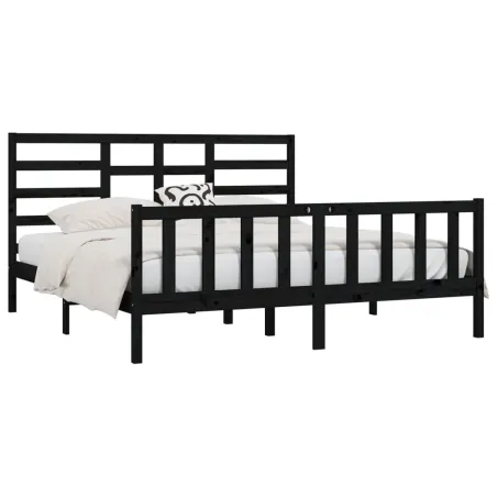 Cadre de lit sans matelas noir 200x200 cm bois massif de pin
