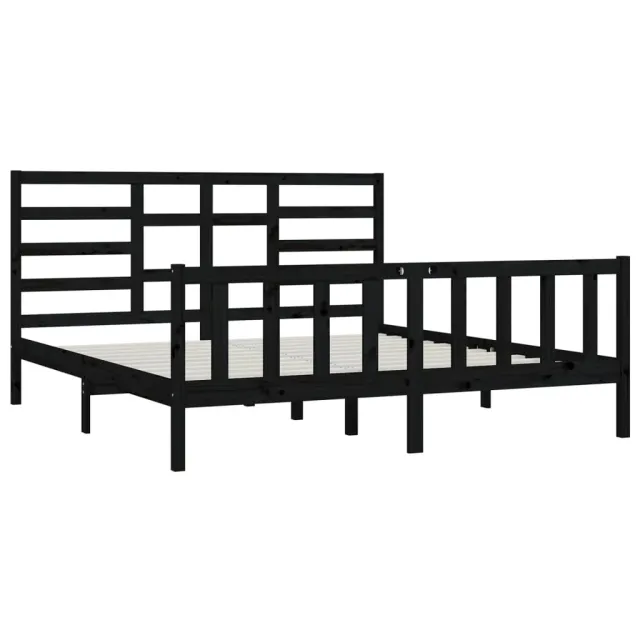 Cadre de lit sans matelas noir 200x200 cm bois massif de pin