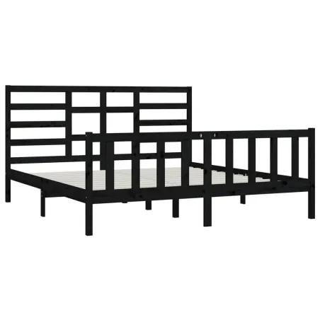 Cadre de lit sans matelas noir 200x200 cm bois massif de pin