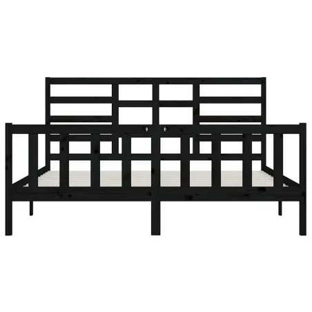 Cadre de lit sans matelas noir 200x200 cm bois massif de pin