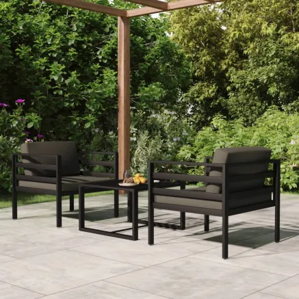 Salon de jardin 3 pcs avec coussins Aluminium Anthracite