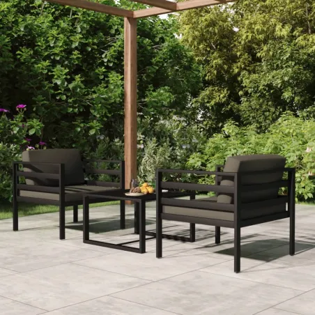 Salon de jardin 3 pcs avec coussins Aluminium Anthracite