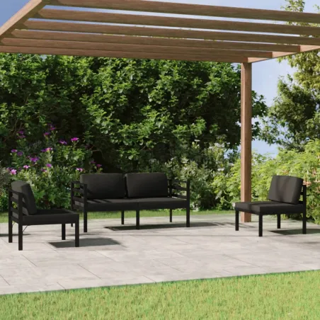 Salon de jardin 4 pcs avec coussins Aluminium Anthracite