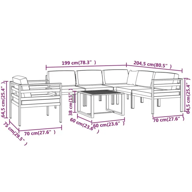 Salon de jardin 7 pcs avec coussins Aluminium Anthracite