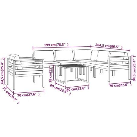 Salon de jardin 7 pcs avec coussins Aluminium Anthracite