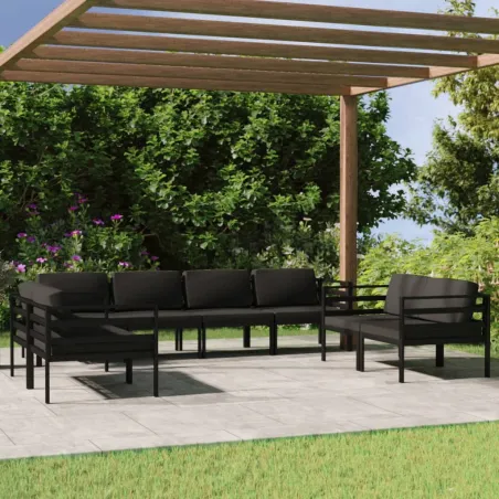 Salon de jardin 8 pcs avec coussins Aluminium Anthracite