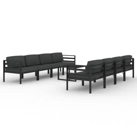 Salon de jardin 9 pcs avec coussins Aluminium Anthracite 2