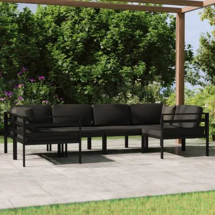 Salon de jardin 6 pcs avec coussins Aluminium Anthracite