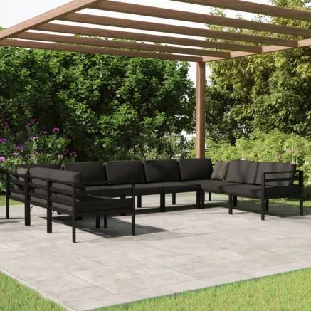 Salon de jardin 9 pcs avec coussins Aluminium Anthracite