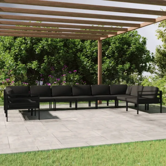 Salon de jardin 10 pcs avec coussins Aluminium Anthracite